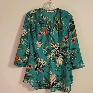 green floral blouse